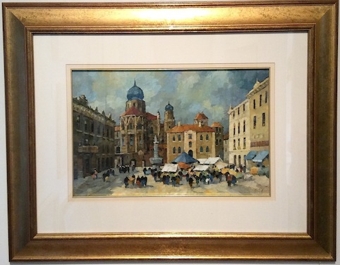 Tom Esplin | Market at Passau | framed work| McATamney Gallery and Design Store | Geraldine NZ